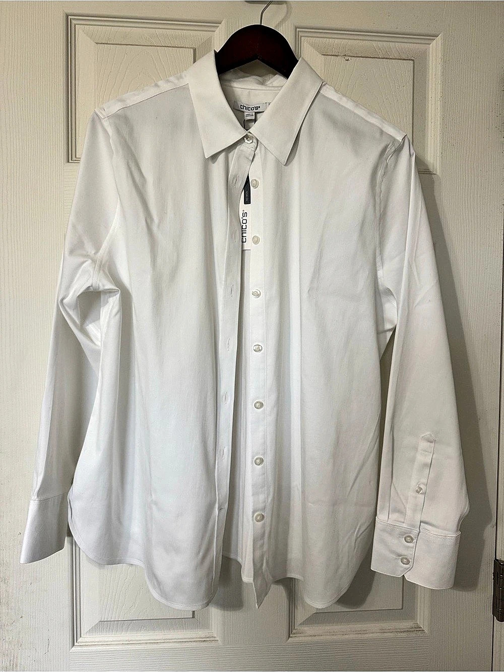Chicos No Iron Stretch Shirt Button Down XL White NWT